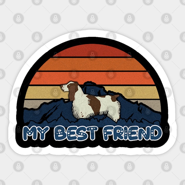 My Best Friend English Springer Spaniel Striped Sunset Mountain Background Design - Gift for English Springer Spaniel Lovers Sticker by HarrietsDogGifts